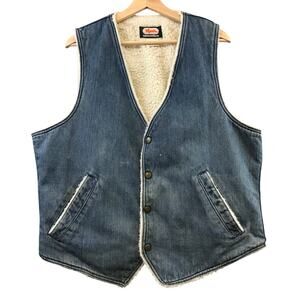 VINTAGE OSH KOSH DENIM VEST SHERPA LINED BLUE LARGE LONG MEN USA